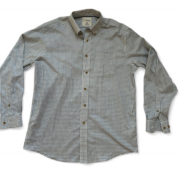 L.L. Bean Checkered Button-Down – White with black and blue checks - Size M - Picture 1 of 6